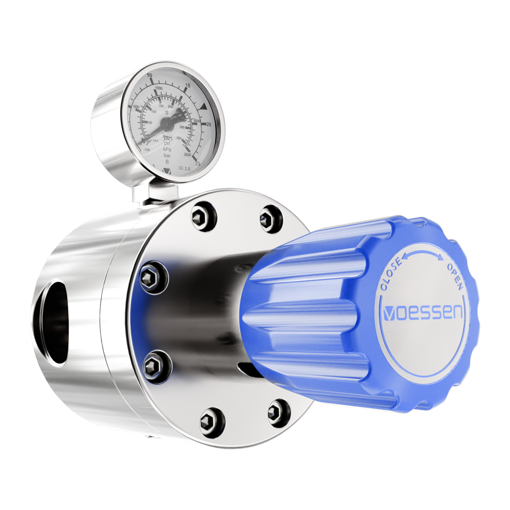 Регулятор VOESSEN LRC6JH4R, из хромированной латуни, до 1000 м3/час, избыточного давления, 4 порта, вход справа