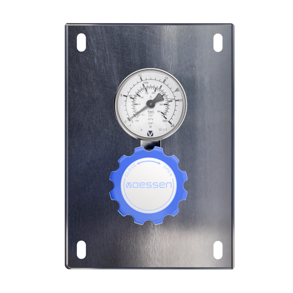 Линейный регулятор с монтажной панелью LPC6BH4R, из хромированной латуни, до 15 м3/час, избыточного давления, 4 порта, вход справа