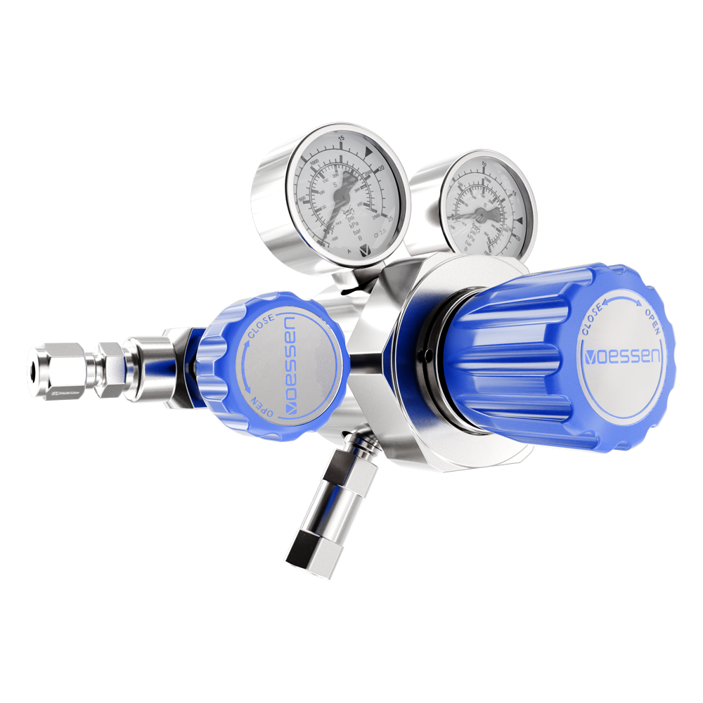 Редуктор VOESSEN CRS61HHNS, из нержавеющей стали, одноступенчатый, избыточного давления, с запорным вентилем на выходе